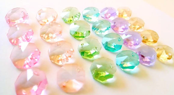 Pastel Rainbow Octagon Beads, 14mm Chandelier Crystals Prisms Pack of 24 - ChandelierDesign