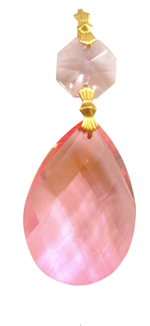 Pink Diamond Cut Teardrop Chandelier Crystals Ornaments, 38mm Tear Pack of 5 - ChandelierDesign