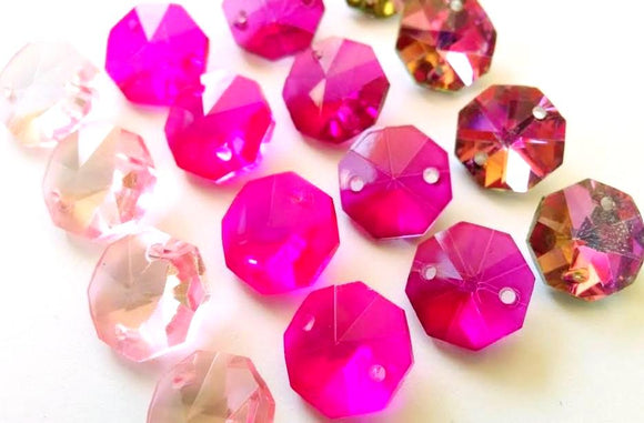 Assorted Pinks Set Octagon Beads, 14mm Chandelier Crystals Prisms Pack of 16 - ChandelierDesign