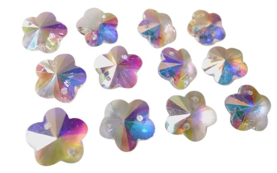 Iridescent AB Plum Blossom 14mm Chandelier Crystals, Pack of 25 Glass Flower Beads - ChandelierDesign