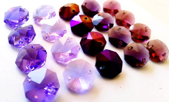 Assorted Purples Set Octagon Beads, 14mm Chandelier Crystals Prisms Pack of 20 - ChandelierDesign