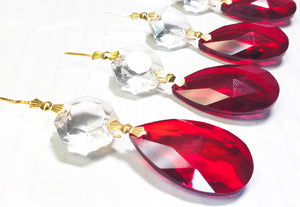 Red Teardrop Chandelier Crystals with Diamond Cut Octagon - ChandelierDesign