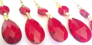 Red Teardrops Chandelier Crystals Ornament, Pack of 5 - ChandelierDesign