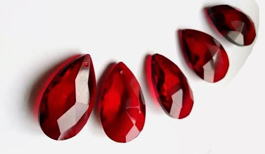 Red Teardrops Chandelier Crystals Prisms, Pack of 5 - ChandelierDesign