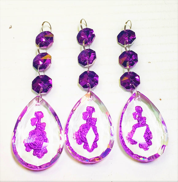 Purple Rose Teardrop Ornaments, 50mm Chandelier Crystals, Pack of 5 - ChandelierDesign