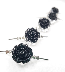 Black Chandelier Roses Pack of 5 Crystals, Shabby Chic Rose Chandelier Decoration 80B