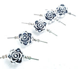 Black and White Chandelier Roses Pack of 5 Crystals, Shabby Chic Rose Chandelier Decoration 80D