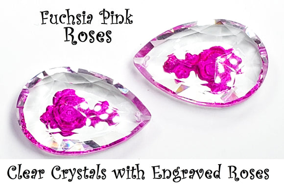Fuchsia Pink Rose Teardrop Prism, 50mm Chandelier Crystals, Pack of 5 - Chandelier Design
