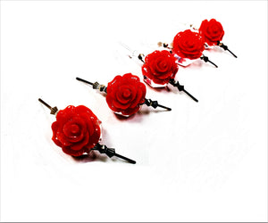 Red Chandelier Roses Pack of 5 Crystals, Shabby Chic Rose Chandelier Decoration - 82H