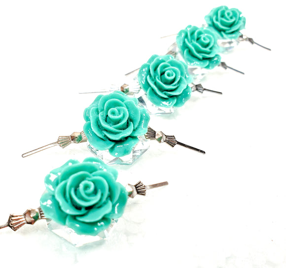 Teal Chandelier Roses Pack of 5 Crystals, Shabby Chic Rose Chandelier Decoration -81B - Chandelier Design