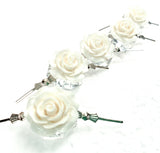 White Chandelier Roses Pack of 5 Crystals, Shabby Chic Rose Chandelier Decoration - 81D