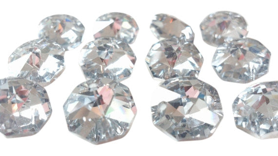Metallic Silver 14mm Octagon Beads Chandelier Crystals 2 Holes - ChandelierDesign