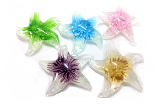 Glass Lampwork STARFiSH Pendants, Purple Aqua Pink Green Gold - ChandelierDesign