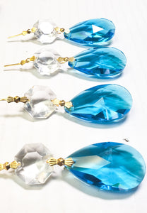 Aquamarine Teardrop Chandelier Crystals with Diamond Cut Octagon - ChandelierDesign