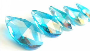 Iridescent Aquamarine Teardrop Chandelier Crystals, 38mm Pack of 5 - ChandelierDesign